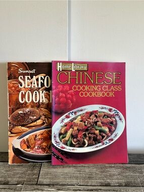 Bundle of 2 Vintage Cookbooks: Chinese Cooking Class & Sunset Seafood